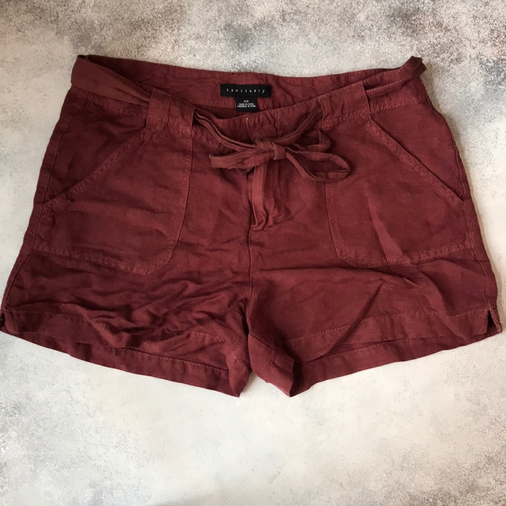 Anthropologie high waisted tie up linen shorts